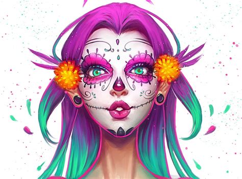 Day Of The Dead Woman Painting Girl Face Skull Beauty Makeup Art