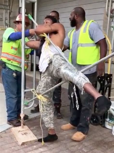 Video Construction Workers Catch Tie Up Alleged Thief To Scaffold