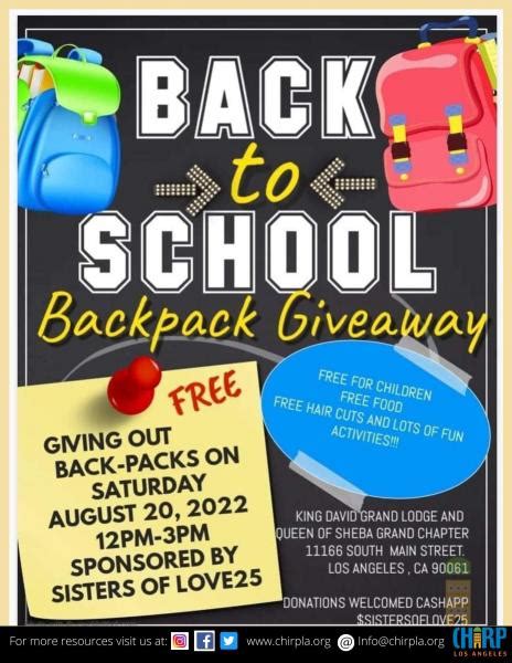 Back To School Backpack Giveaway Chirp La