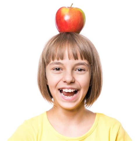 Little Girl With Apple Stock Image Image Of Face Care 98588501