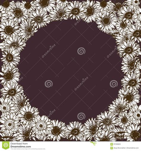 Floral Frame Of Detailed Hand Drawn Daisies Flowers Vector