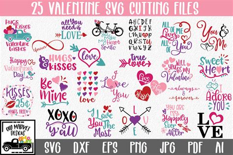 Valentines Day Svg Bundle With 25 Valentine Svg Cut Files Dxf Eps By