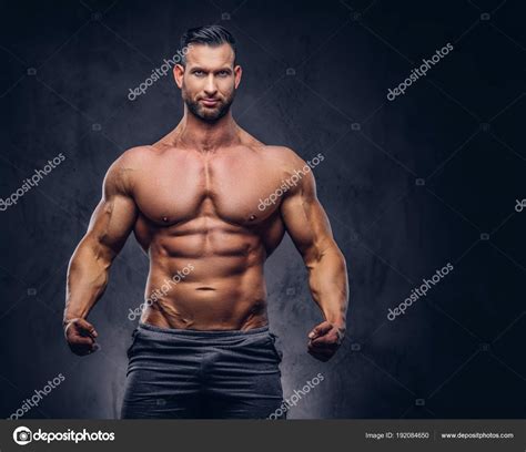 Portrait Shirtless Tall Huge Male Muscular Body Stylish Haircut Beard