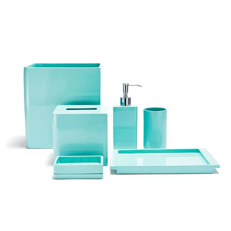 Browse a wide selection of bath and spa accessories, including soap dispensers, tissue box covers, shower caddies and more, in a variety of finishes. bath accessories | Aqua bathroom accessories, Turquoise ...