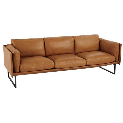 Cognac 4 Seater Leather Sofa Wolfgang Maisons Du Monde