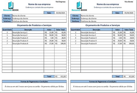 Planilha De Orçamento De Produtos E Serviços Em Excel Libre