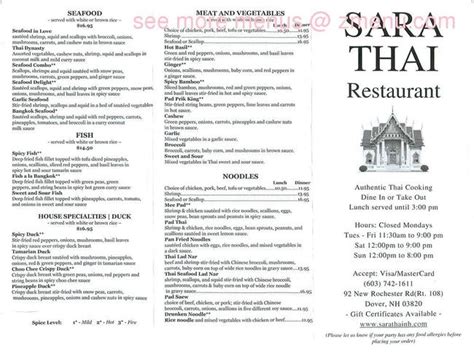 Hotels near sara thai kitchen. Online Menu of Sara Thai Restaurant Restaurant, Dover, New ...