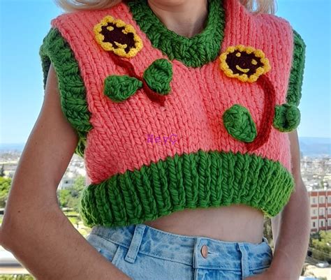 Sunflower Sweater Chunky Knit Sweater For Women Hand Knitted Etsy