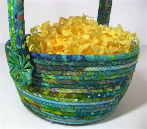 Rope Coiled Basket Scrappy Green Clothesline Bowl Hand Quilted Etsy