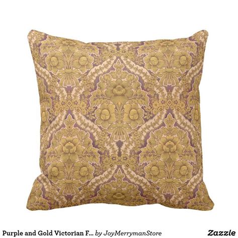 Purple And Gold Victorian Floral Damask Throw Pillow