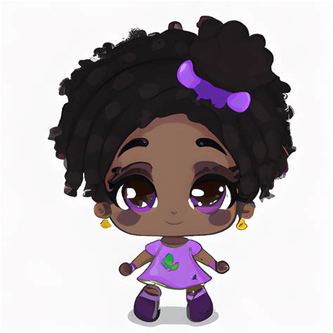 Belle Petite Fille Noire Avec Afro Puffs Kawaii Chibi Cartoon
