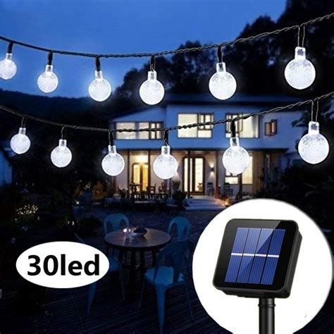 21ft 30 Led Solar Globe Fairy String Lights Outdoor Bulb Pathway Wall