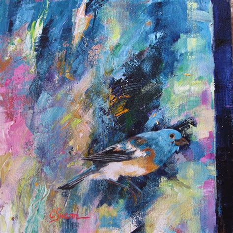 Original Abstract Acrylic Painting Blue Bird 12x12 Canvas Painting