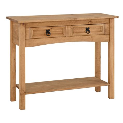 Huxley Pine 2 Drawer Console Table With Shelf Console Tables