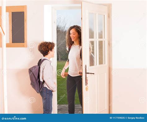 Happy Children Come Back Home From School Stock Image Image Of