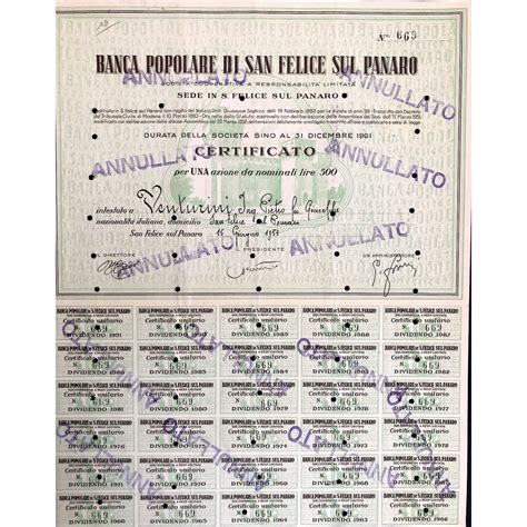 Amici della 1893 banca popolare di san felice: 1953 - BANCA POPOLARE DI SAN FELICE SUL PANARO 1 AZIONE ...