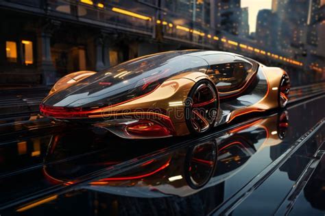 Futuristic Car On A Glossy Road Transport Of The Future City Streets