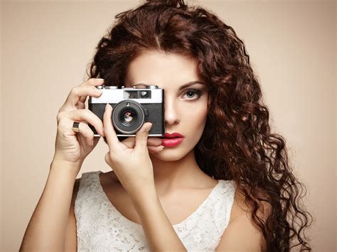Portrait Of Beautiful Woman With The Camera Girl Photographer Portrait Photography