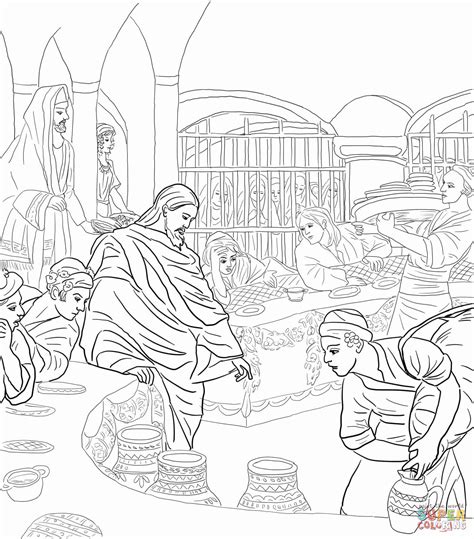 First Miracle Of Jesus At The Wedding Feast At Cana Coloring Page