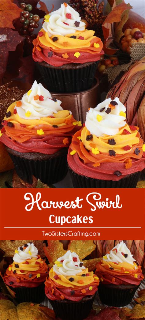 Decorated cupcakes are a novel touch for any holiday; Harvest Swirl Cupcakes - Two Sisters