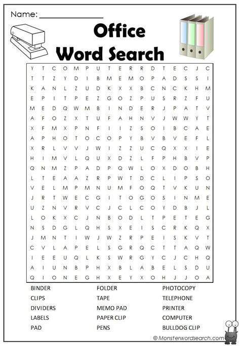 Office Word Search | Office word, Kids word search, Word find