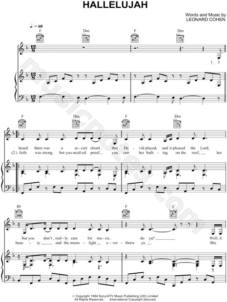 C g d g d. Alexandra Burke "Hallelujah" Sheet Music in F Major ...