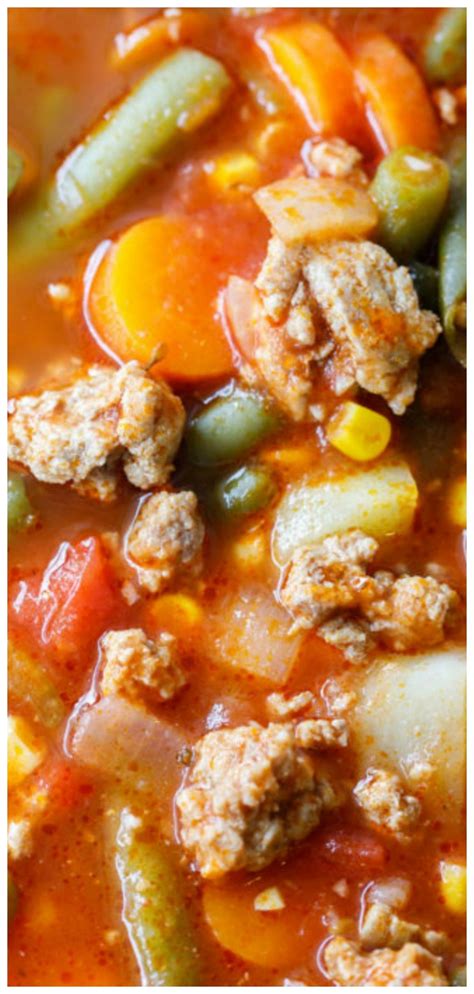 This quick & easy turkey chili taco soup, filled with beans, tomatoes and corn is one of my favorite soups for lunch or dinner! Ground Turkey Vegetable Soup ~ Easy, healthy, and totally ...