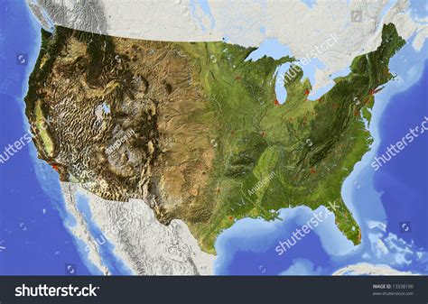 Usa Shaded Relief Map Conterminous Usa Stock Illustration 13338190