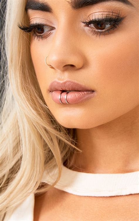 Silver Double Lip Ring Prettylittlething Usa