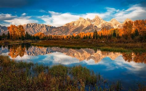 Nature Landscape Morning River Mountain Forest Fall Clouds Grand Teton National Park
