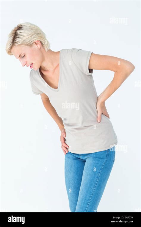 Woman Suffering From Back Pain Stock Photo Alamy