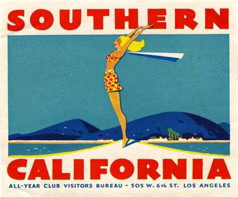 California Here We Come Southern California Art Of The Luggage Label