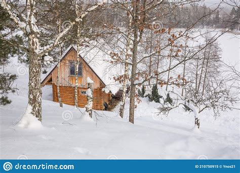 Wooden Log Sauna In Winter By A Frozen Lake Editorial Image Image Of