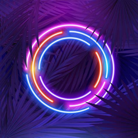 Premium Vector Tropical Neon Frames Bright Glowing Leaves Cyber