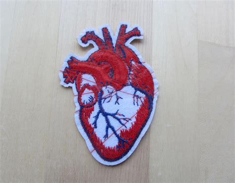 anatomical heart iron on patch heart badge diy embroidery etsy
