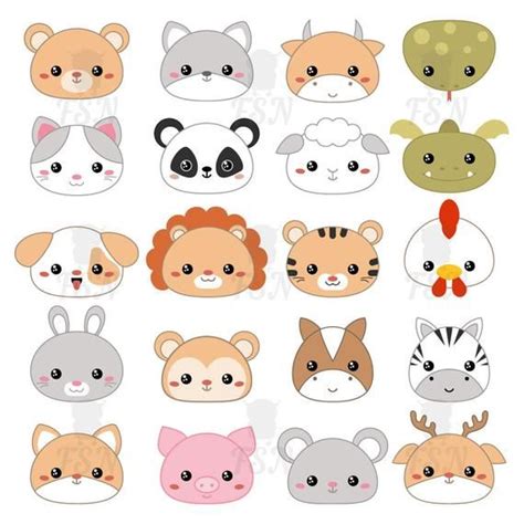 Set Of Cartoon Cute Animal Faces Animals Clip Art Animal Faces