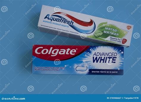 April 25 2023 Ukraine City Kyiv Toothpaste Colgate And Aquafresh On A