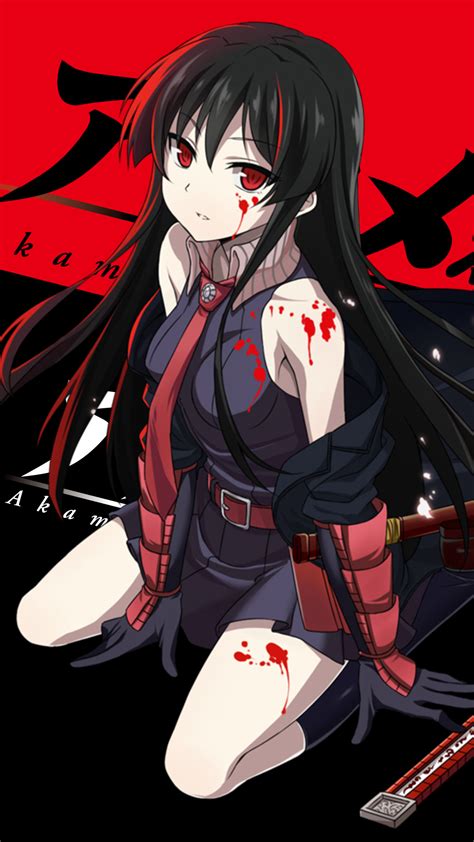 Red Eyes Kneeling Long Hair Akame Ga Kill Akame Anime Anime