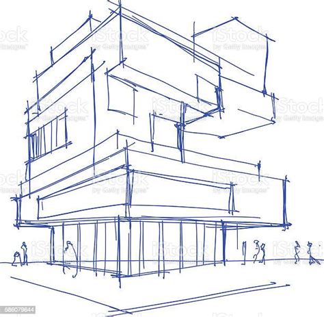 Sketsa Arsitektur Bangunan Modern Ilustrasi Stok Unduh Gambar