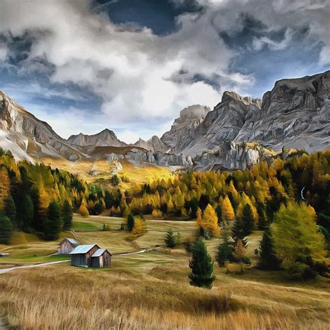 Val Di Fassa Canvas Mountain Landscape Dolomites Alps Digital Etsy