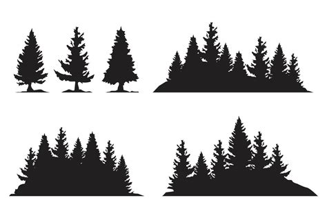 Set Of Vintage Christmas Tree And Forest Silhouette Vector Art