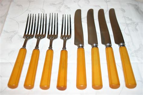 Butterscotch Yellow Bakelite Flatware Service For Four From