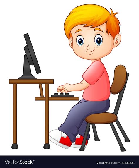 Little Boy Working On The Computer Royalty Free Vector Image Kids