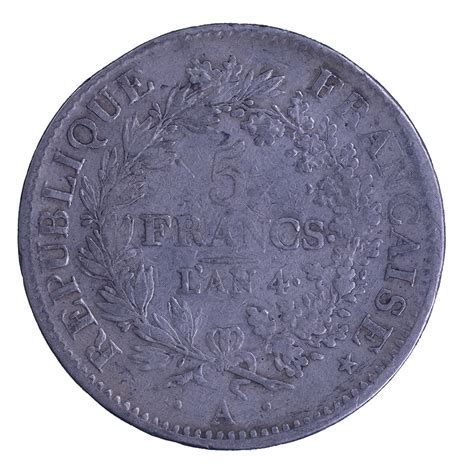 Directoire Union Et Force 5 Francs An 4 1796 Paris 6677