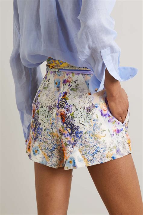 Zimmermann Tama Belted Floral Print Linen Shorts Net A Porter
