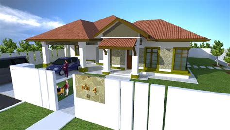 Green modern roof covered with tile effect pvc coated metal roof sheets against a blue sky. Jafri Merican Architect: Single storey bungalows and zero ...