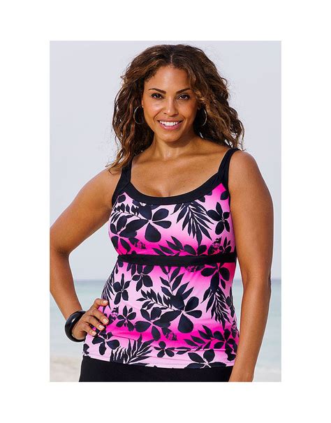 Pink Ombre Tropical Empire Tankini Top By Beach Belle Plus Size