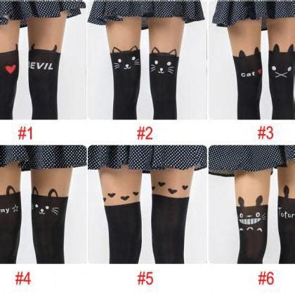 Splicing Nude And Black Sexy Pantyhose Devil Print Women Sexy Tights