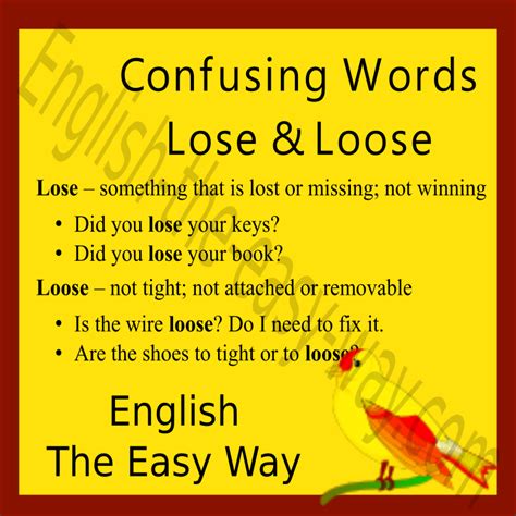 Lose And Loose Commonly Confused Words Lose Loose Confusing Words