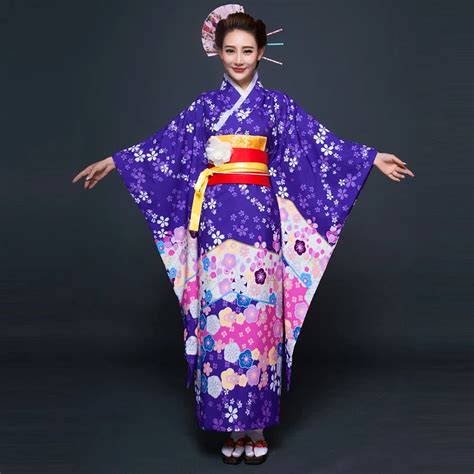 High Quality Purple Japanese Women Kimono Dress Traditional Yukata With